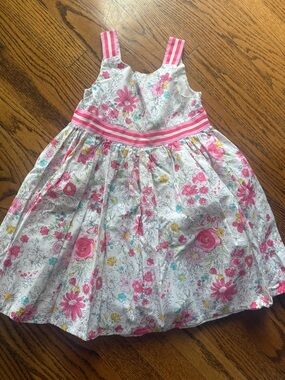 Girls Floral Sundress with Pink Striped Waistband-size 4
